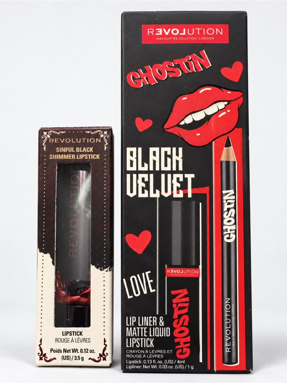 Revolution “Ghostin” Black Velvet Lip Liner & Matte Liquid Lipstick Set plus